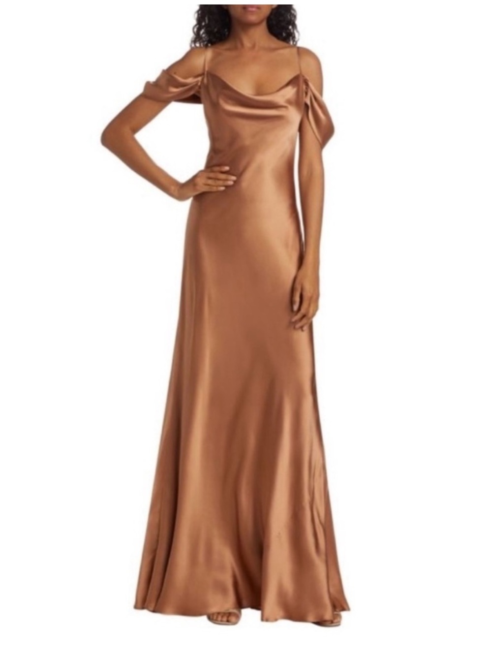 L’AGENCE Kenna Cowl Neck Cold Shoulder 100% Silk Maxi Dress Size 4